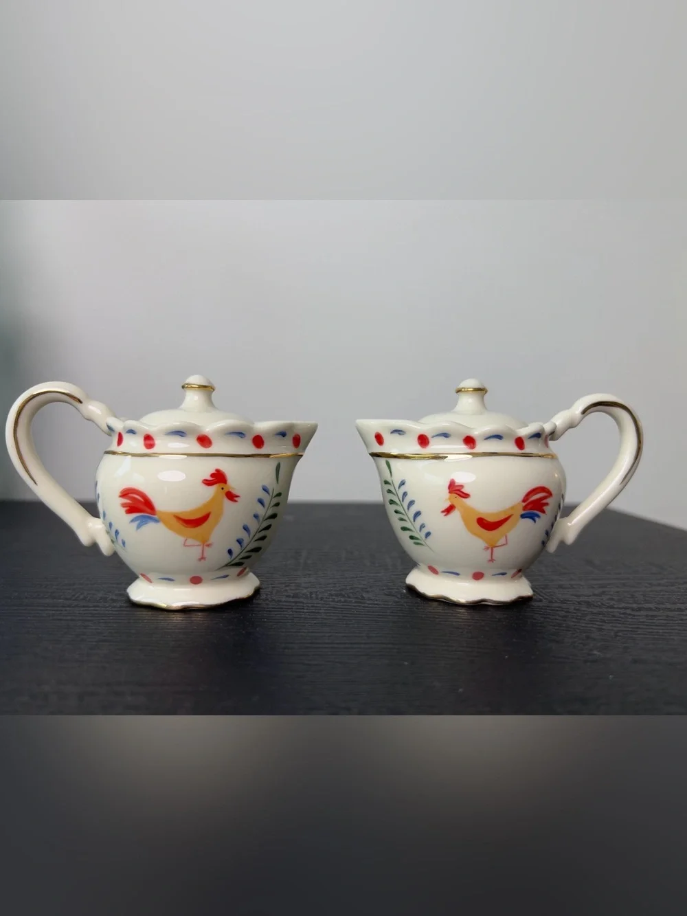 Lenox Creamer Rooster Set with Red and Blue Accents 2004 Collection